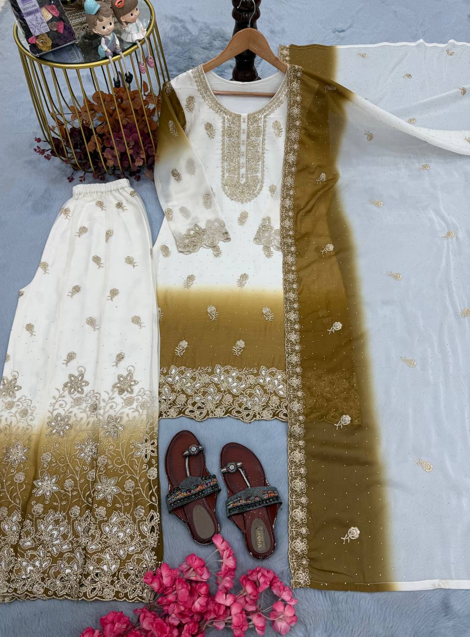 Dual Tone Embroidered Top Palazzo Set ClothsVilla