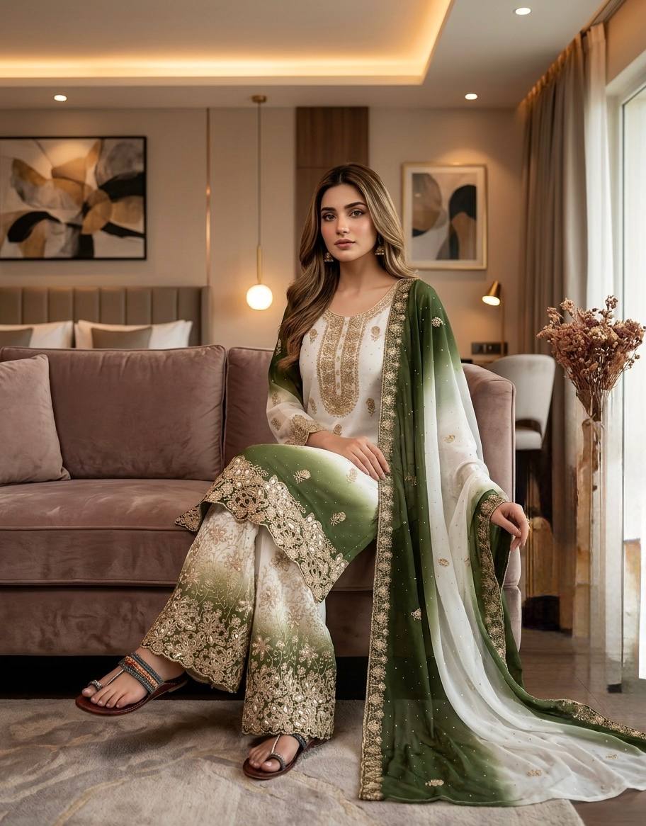 Dual Tone Embroidered Top Palazzo Set ClothsVilla