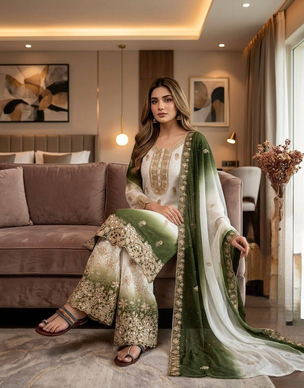 Dual Tone Embroidered Top Palazzo Set ClothsVilla