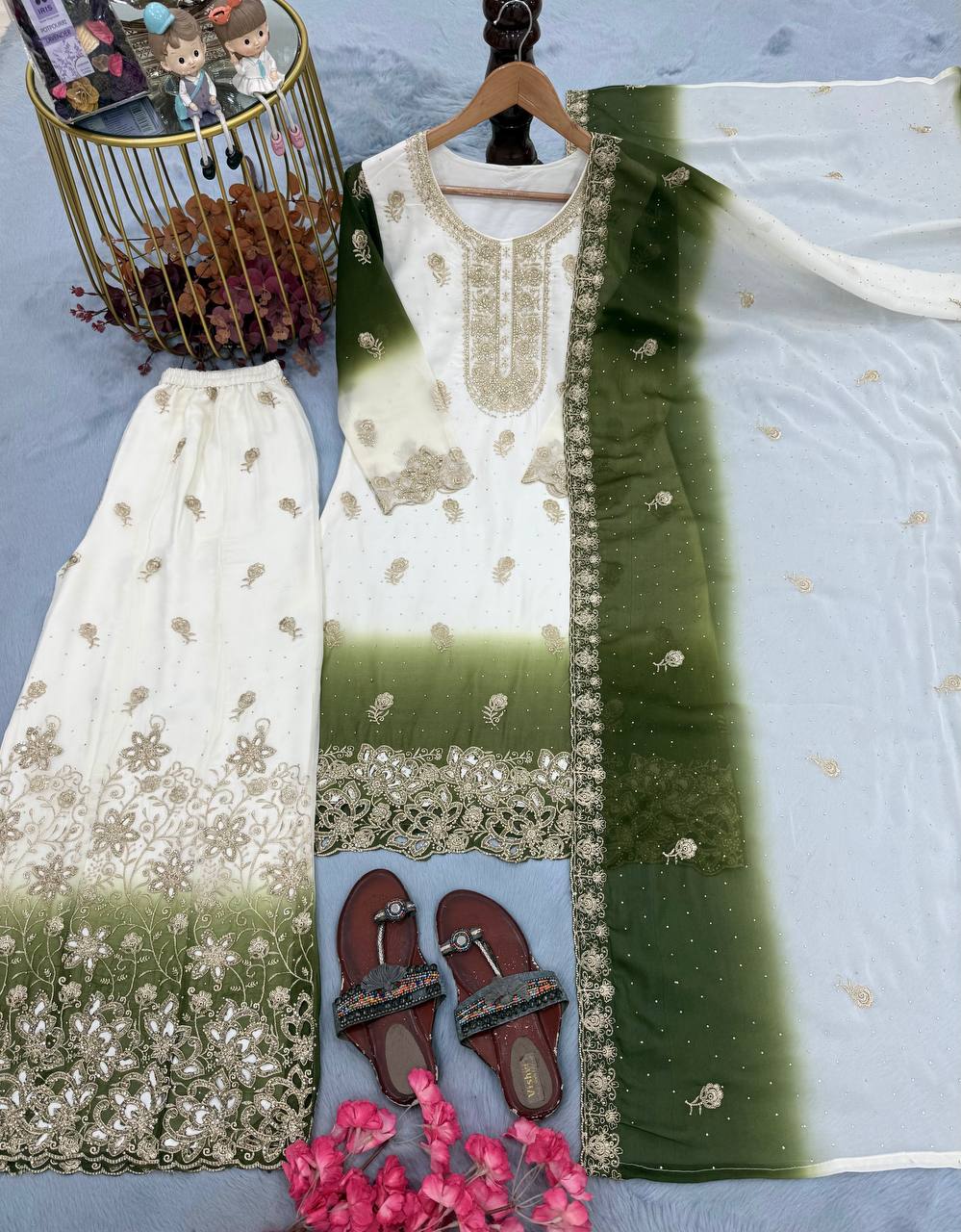 Dual Tone Embroidered Top Palazzo Set ClothsVilla
