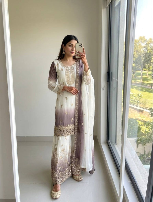 Dual Tone Embroidered Top Palazzo Set ClothsVilla