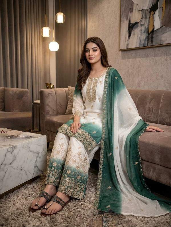 Dual Tone Embroidered Top Palazzo Set ClothsVilla