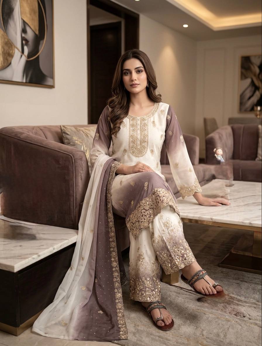 Dual Tone Embroidered Top Palazzo Set ClothsVilla