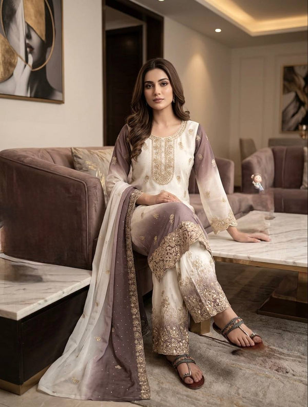 Dual Tone Embroidered Top Palazzo Set ClothsVilla