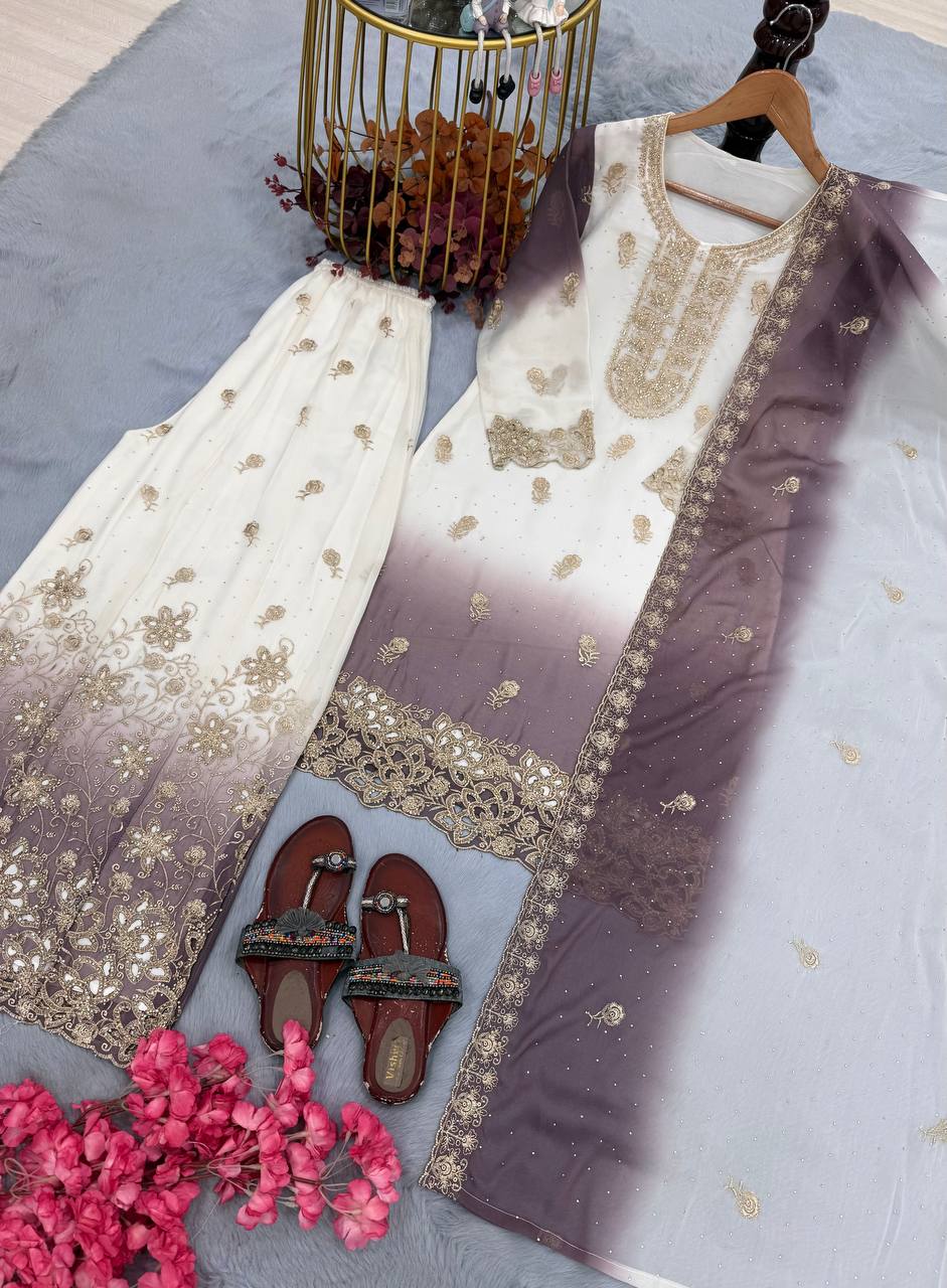 Dual Tone Embroidered Top Palazzo Set ClothsVilla
