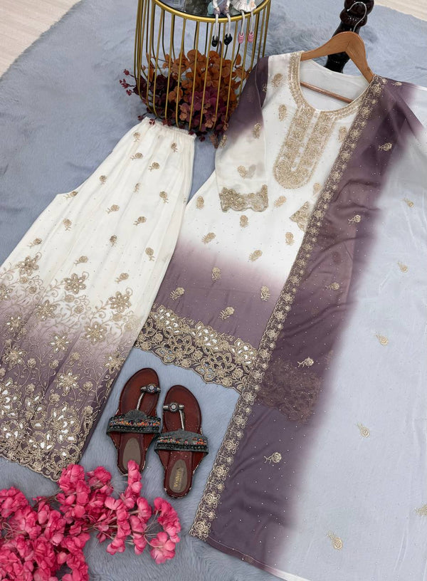 Dual Tone Embroidered Top Palazzo Set ClothsVilla