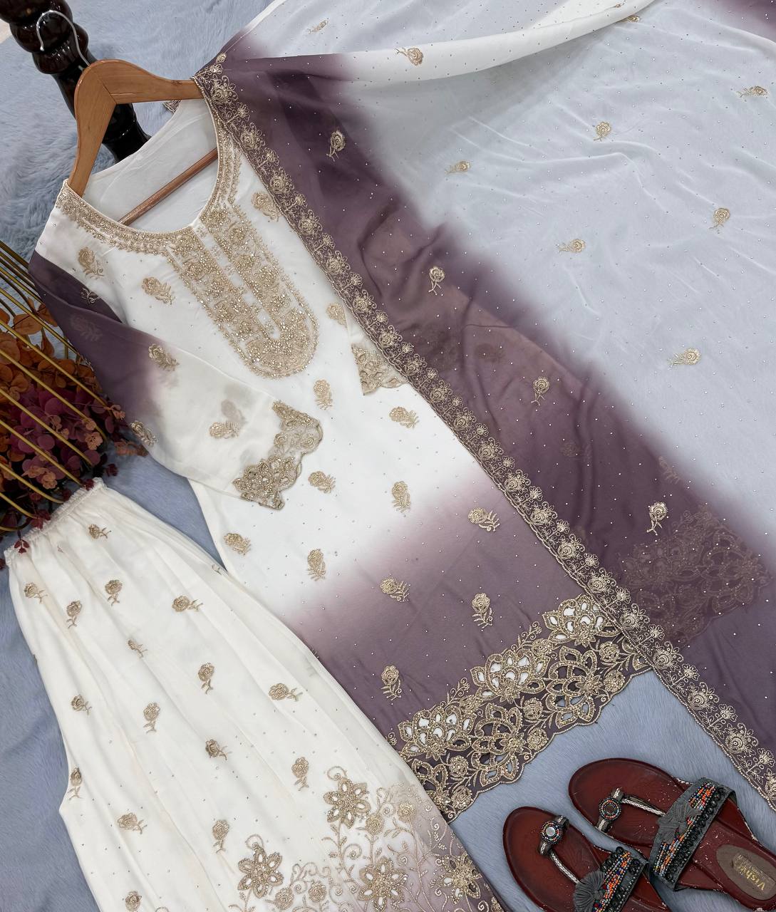 Dual Tone Embroidered Top Palazzo Set ClothsVilla