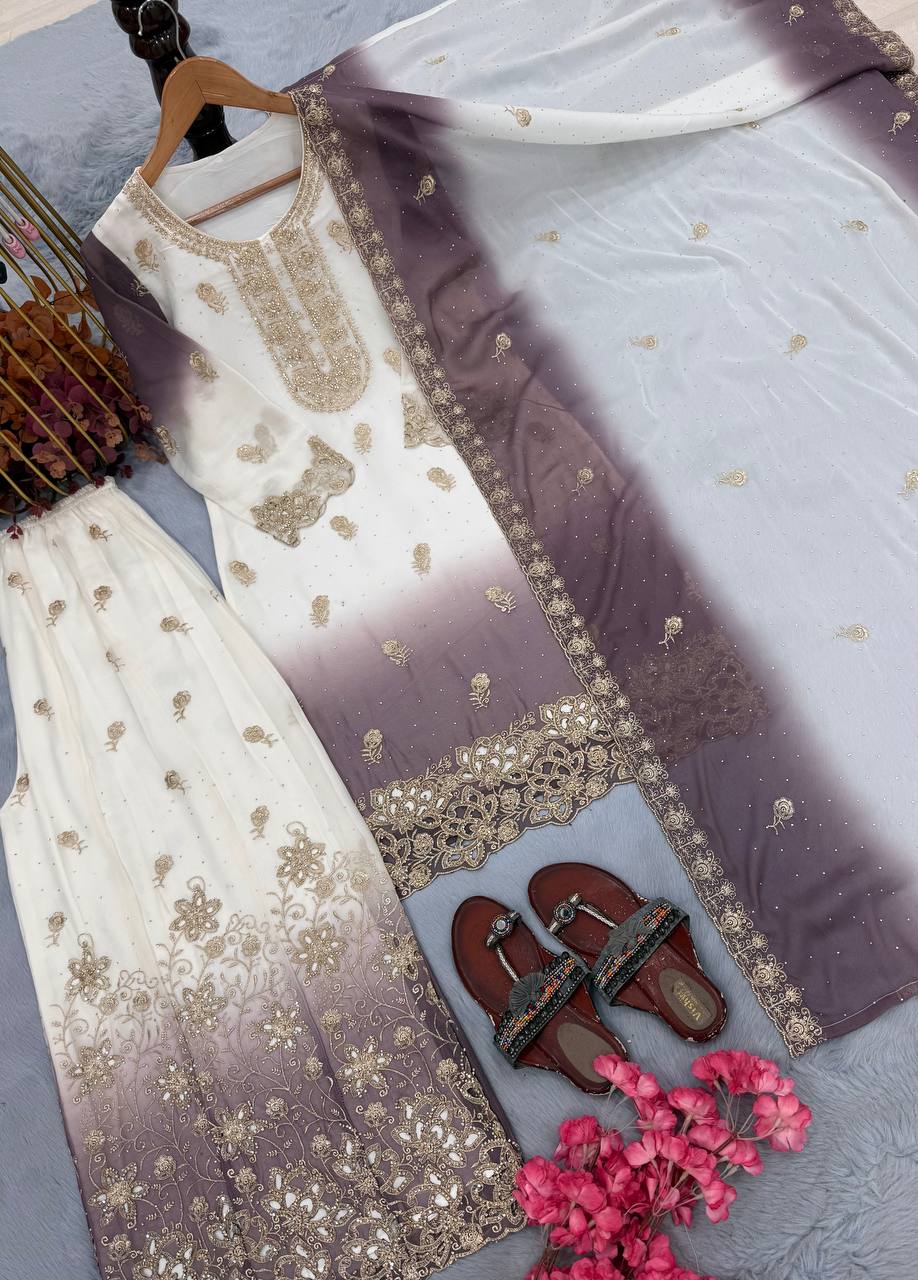 Dual Tone Embroidered Top Palazzo Set ClothsVilla