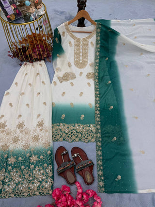Dual Tone Embroidered Top Palazzo Set ClothsVilla