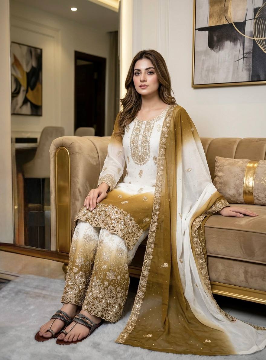 Dual Tone Embroidered Top Palazzo Set ClothsVilla