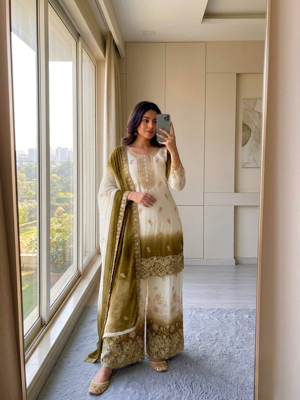 Dual Tone Embroidered Top Palazzo Set ClothsVilla