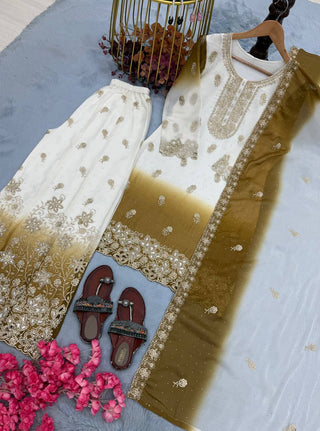 Dual Tone Embroidered Top Palazzo Set ClothsVilla