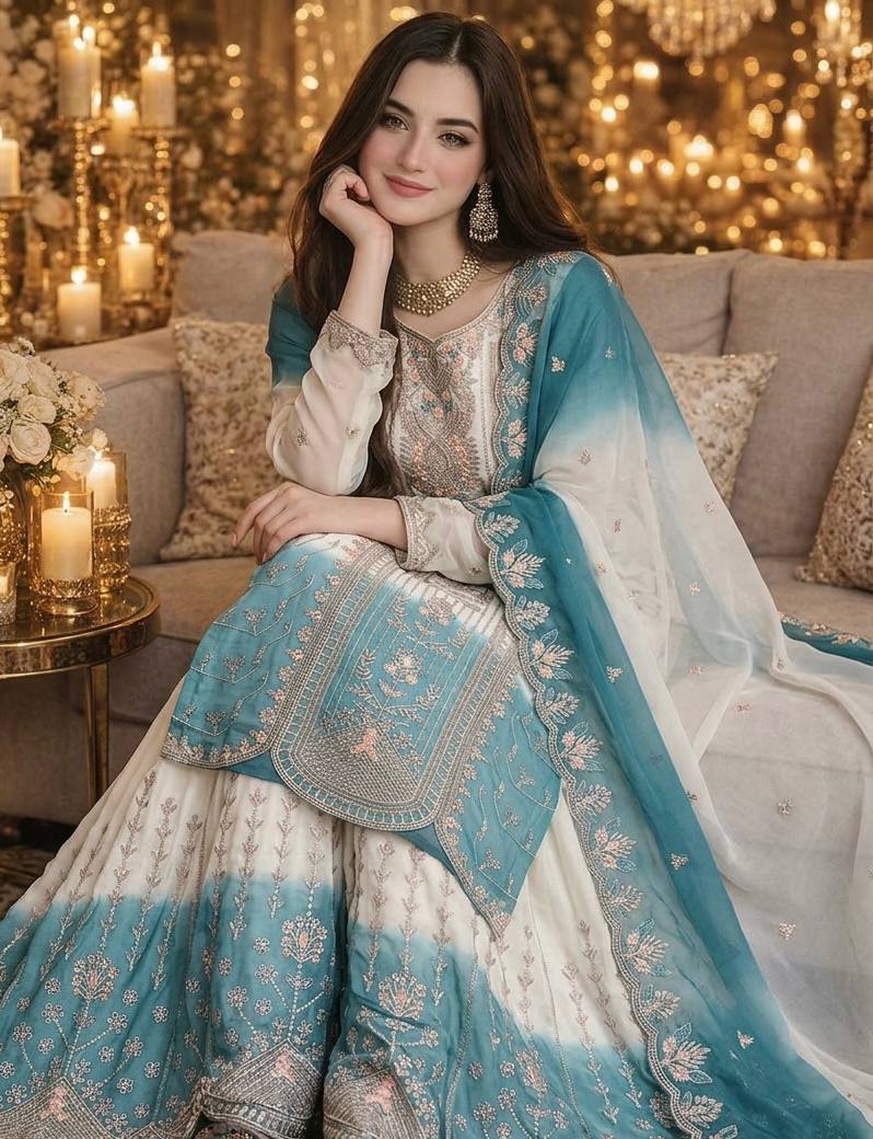 Dual Tone Georgette Kurta Plazzo Set ClothsVilla