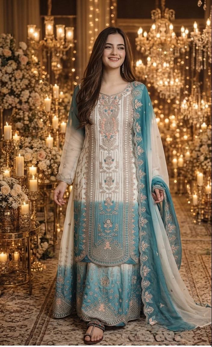 Dual Tone Georgette Kurta Plazzo Set ClothsVilla