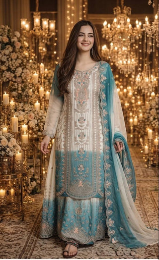 Dual Tone Georgette Kurta Plazzo Set ClothsVilla