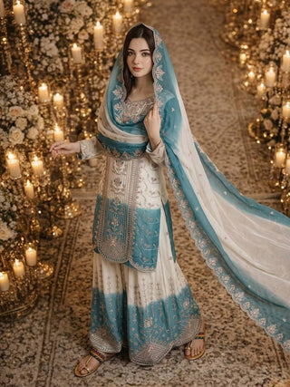 Dual Tone Georgette Kurta Plazzo Set ClothsVilla