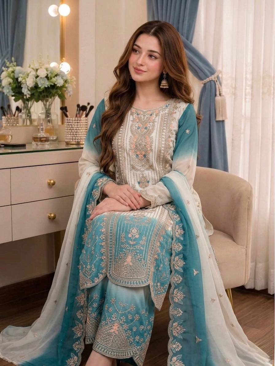 Dual Tone Georgette Kurta Plazzo Set ClothsVilla