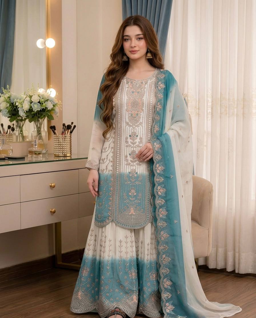 Dual Tone Georgette Kurta Plazzo Set ClothsVilla