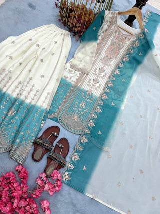 Dual Tone Georgette Kurta Plazzo Set ClothsVilla