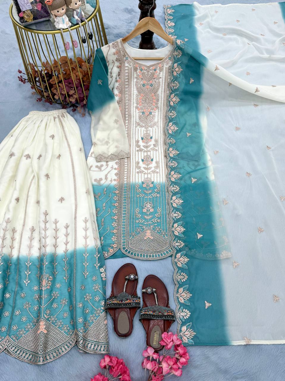Dual Tone Georgette Kurta Plazzo Set ClothsVilla