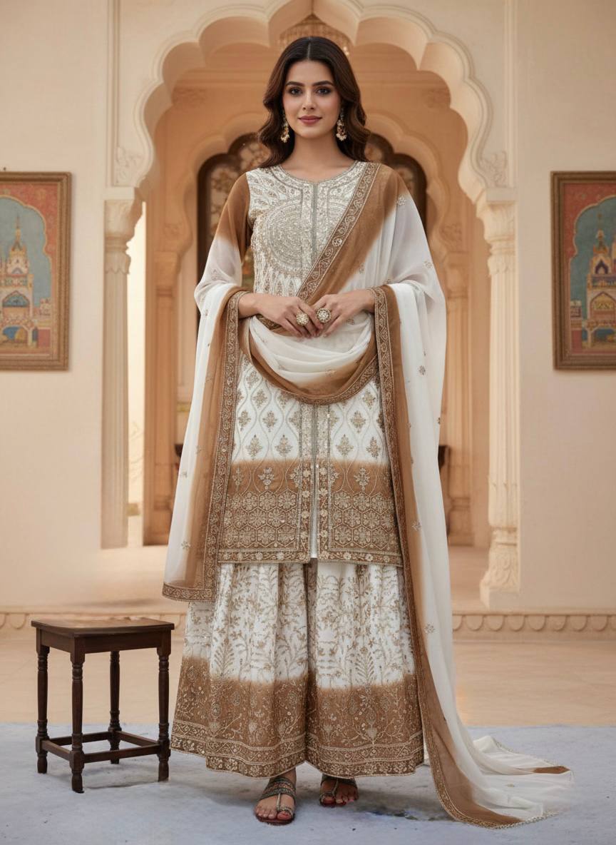 Dual Tone Georgette Kurti Palazzo Set ClothsVilla
