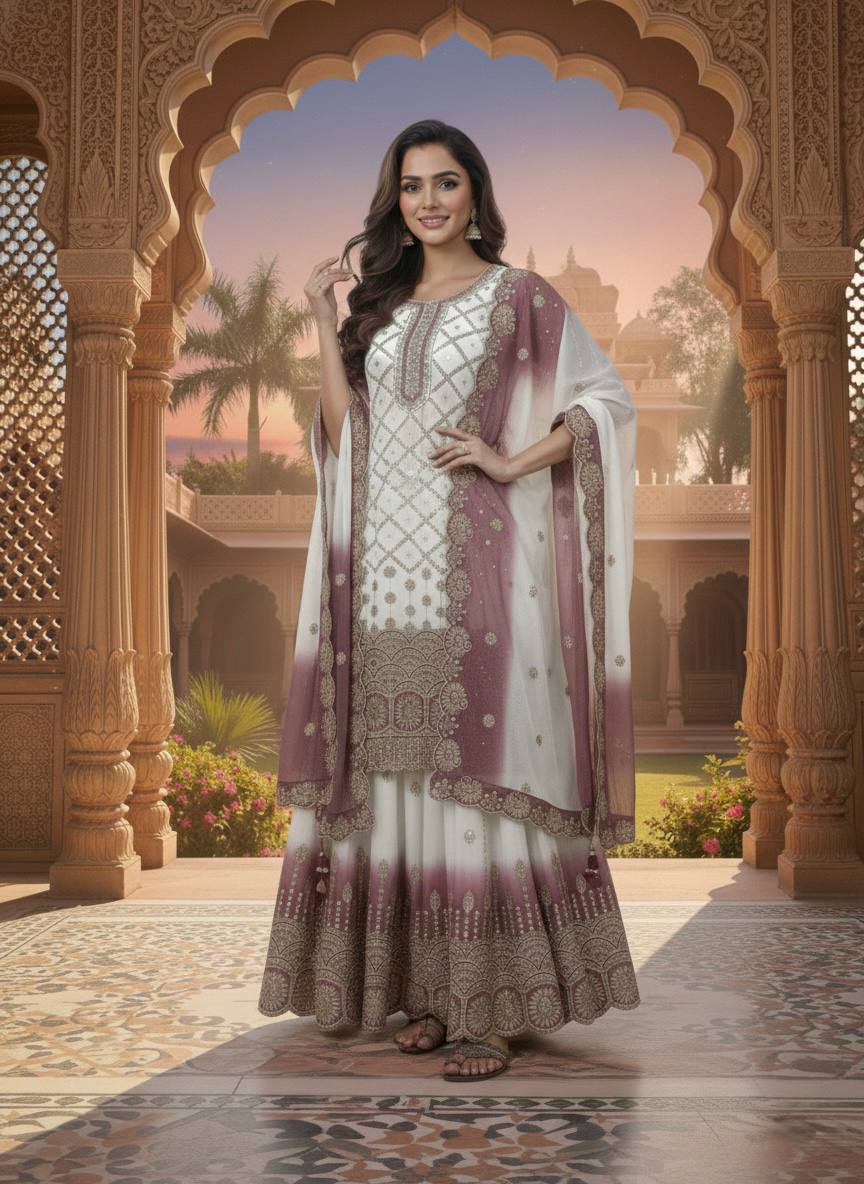 Dual Tone Georgette Kurti Palazzo Set ClothsVilla
