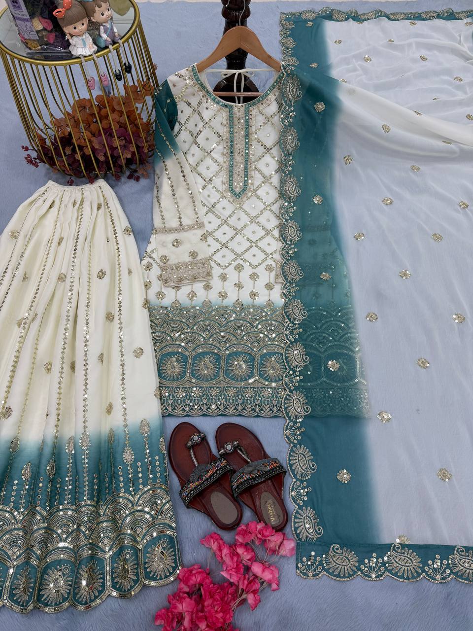 Dual Tone Georgette Kurti Palazzo Set ClothsVilla