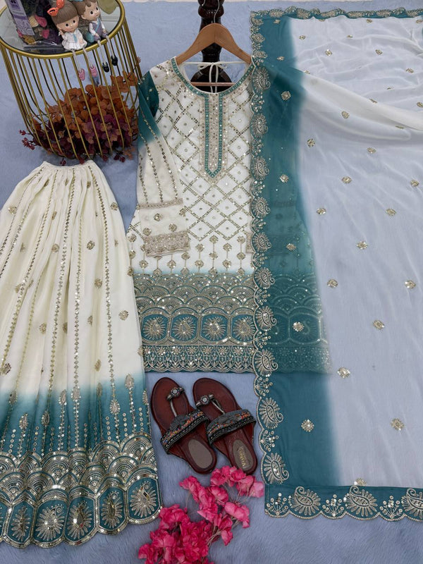 Dual Tone Georgette Kurti Palazzo Set ClothsVilla