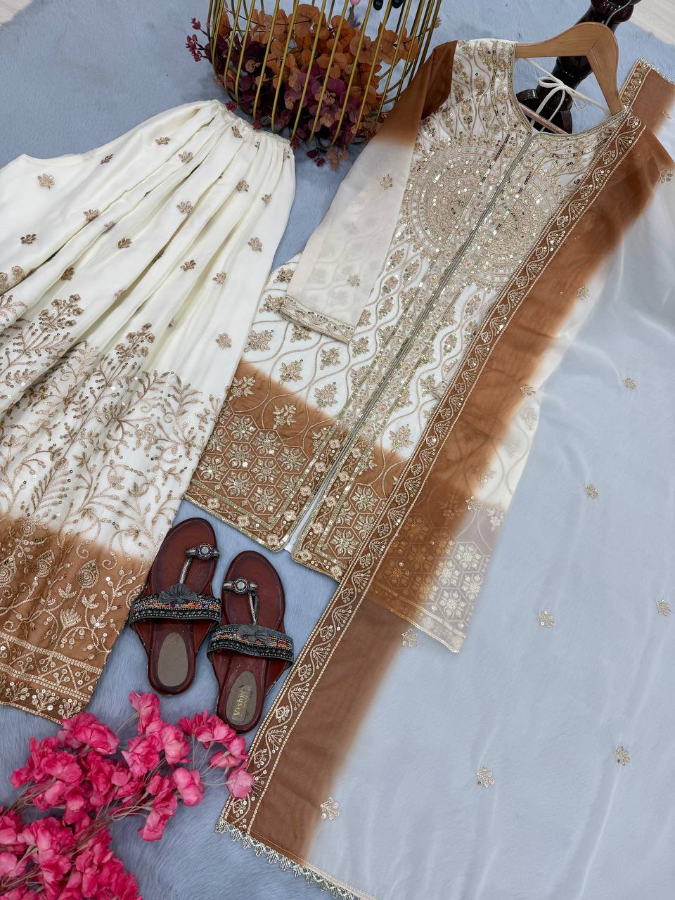 Dual Tone Georgette Kurti Palazzo Set ClothsVilla