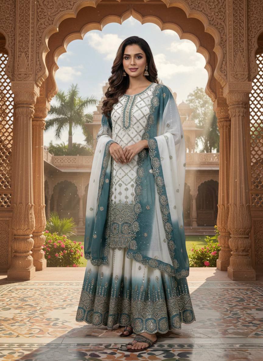 Dual Tone Georgette Kurti Palazzo Set ClothsVilla