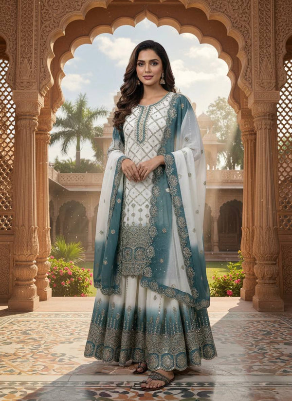 Dual Tone Georgette Kurti Palazzo Set ClothsVilla