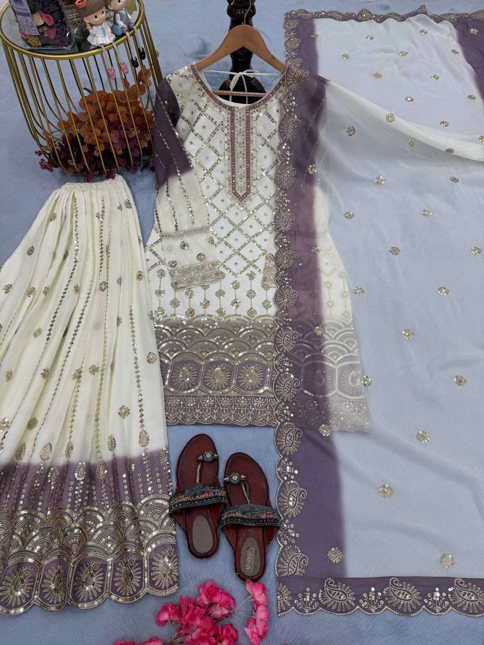 Dual Tone Georgette Kurti Palazzo Set ClothsVilla