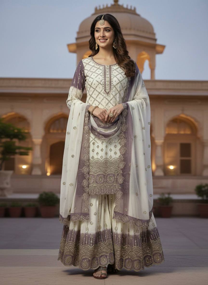 Dual Tone Georgette Kurti Palazzo Set ClothsVilla