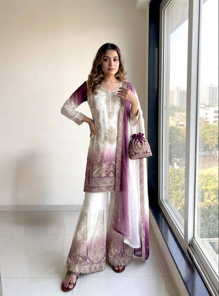 Dual Tone Jarkan Diamond Work Plazo Set ClothsVilla