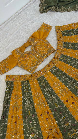 Dual-Tone Satin Embroidered Lehenga Choli ClothsVilla