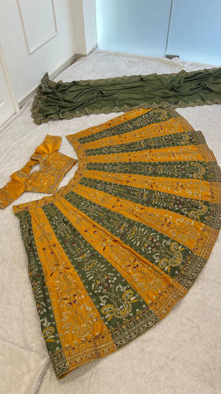 Dual-Tone Satin Embroidered Lehenga Choli ClothsVilla