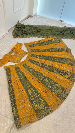Dual-Tone Satin Embroidered Lehenga Choli ClothsVilla