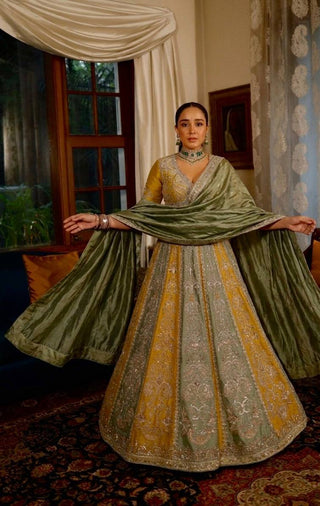 Dual-Tone Satin Embroidered Lehenga Choli ClothsVilla