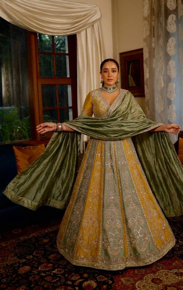Dual-Tone Satin Embroidered Lehenga Choli ClothsVilla