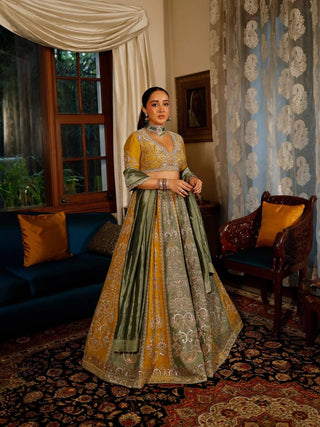 Dual-Tone Satin Embroidered Lehenga Choli ClothsVilla