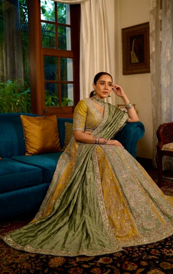 Dual-Tone Satin Embroidered Lehenga Choli ClothsVilla