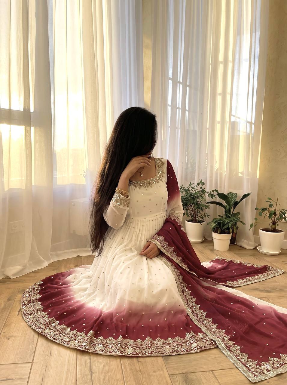 Dual Tone Sequin Anarkali Gown ClothsVilla