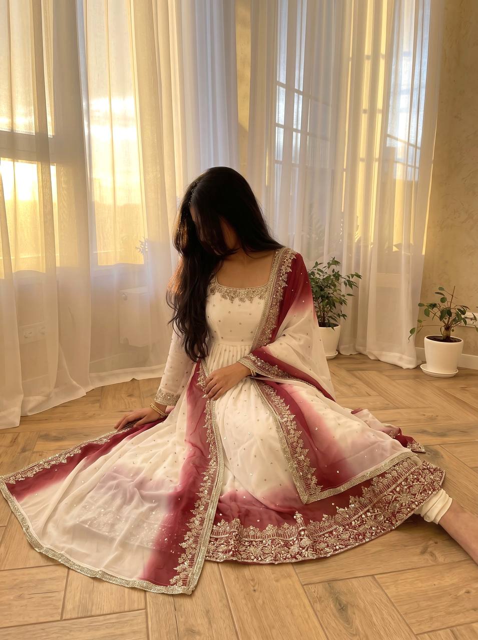 Dual Tone Sequin Anarkali Gown ClothsVilla
