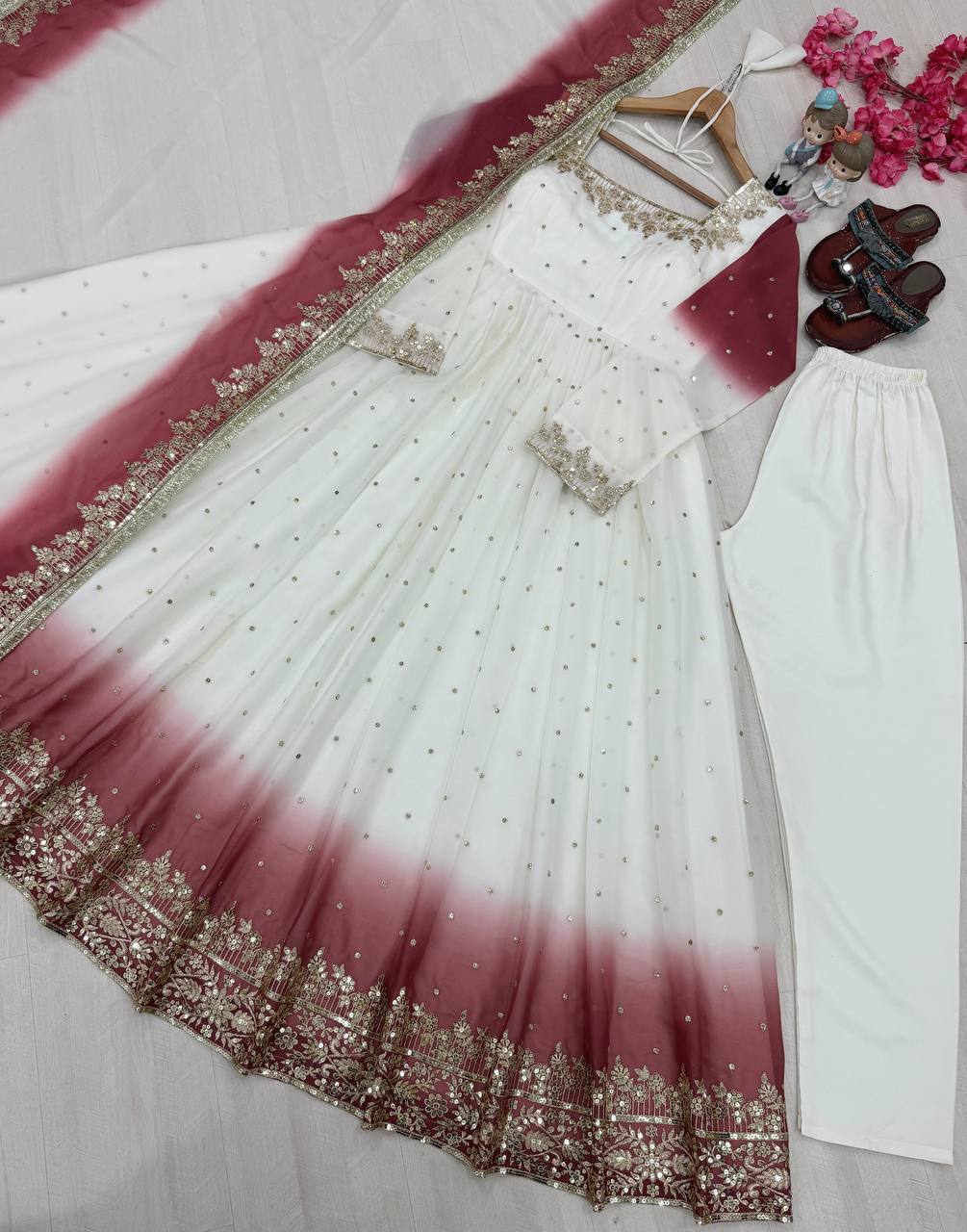 Dual Tone Sequin Anarkali Gown ClothsVilla