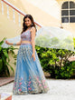 Load image into Gallery viewer, Dusty Blue Elegant Net Lehenga with Zari, Sequin &amp; Embroidery Work Semi-Stitched Lehenga with Matching Unstitched Blouse ClothsVilla