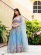 Load image into Gallery viewer, Dusty Blue Elegant Net Lehenga with Zari, Sequin &amp; Embroidery Work Semi-Stitched Lehenga with Matching Unstitched Blouse ClothsVilla