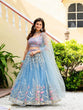 Load image into Gallery viewer, Dusty Blue Elegant Net Lehenga with Zari, Sequin &amp; Embroidery Work Semi-Stitched Lehenga with Matching Unstitched Blouse ClothsVilla