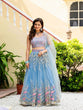 Load image into Gallery viewer, Dusty Blue Elegant Net Lehenga with Zari, Sequin &amp; Embroidery Work Semi-Stitched Lehenga with Matching Unstitched Blouse ClothsVilla