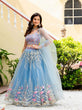 Load image into Gallery viewer, Dusty Blue Elegant Net Lehenga with Zari, Sequin &amp; Embroidery Work Semi-Stitched Lehenga with Matching Unstitched Blouse ClothsVilla