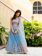 Load image into Gallery viewer, Dusty Blue Elegant Net Lehenga with Zari, Sequin &amp; Embroidery Work Semi-Stitched Lehenga with Matching Unstitched Blouse ClothsVilla